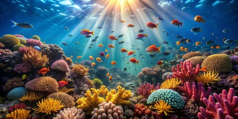 Vibrant Underwater Scene with Coral Reef and Colorful Fish
