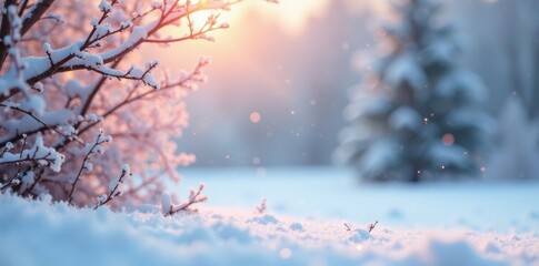 Delicate pastel winter scene, soft snowflakes drift gently , cold, subtle, blue