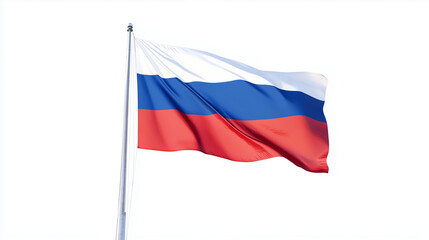 Fototapeta premium Russian Federation Flag in the wind: The flag of the Russian Federation billows proudly in the wind, showcasing its distinctive tricolor design against a clear sky.