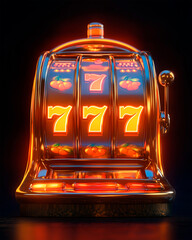 Retro Slot Machine with Glowing Orange Neon Lights