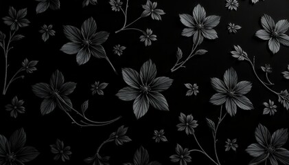 Intricate black floral pattern on dark velvet, gothic aesthetic , morbid, floral pattern, graphic