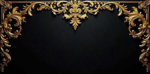 Intricate gold damask on black; opulent wallpaper texture, wallpaper, subtle, floral