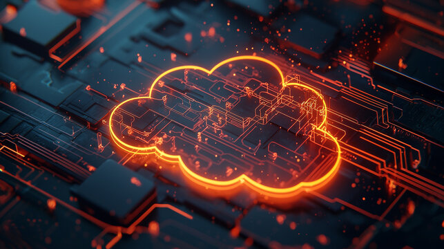 Abstract cloud computing technology digital network orange glow data board cyber server future design