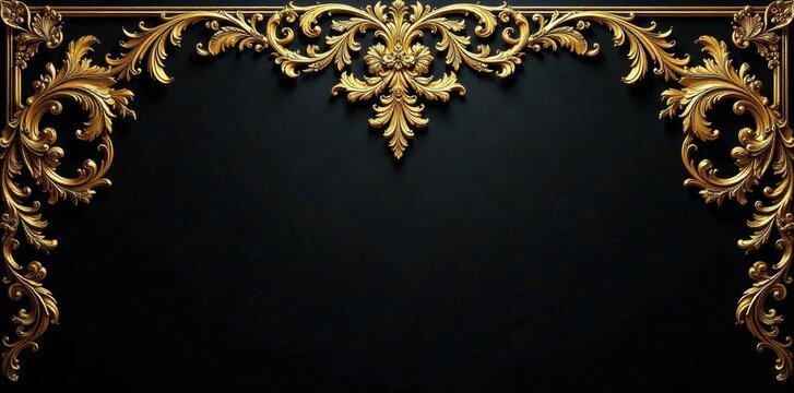 Intricate gold damask on black; opulent wallpaper texture, wallpaper, subtle, floral