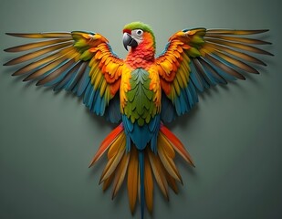 Obraz premium Close-up of a parrot with bright colors covering its pointed feathers highlighting its wide, curved wings and looking very beautiful