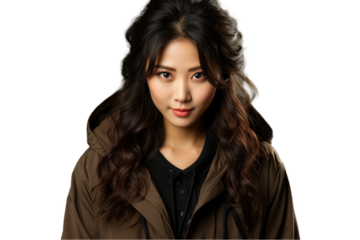 Asian Woman Pointing to the Front Isolated on Transparent Background