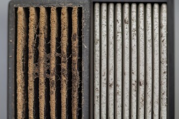 Comparison of a soiled and fresh cabin filter for vehicles