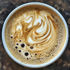 Swirling Cappuccino Foam with Contrasting Creamy Texture and Brown Espresso Blend