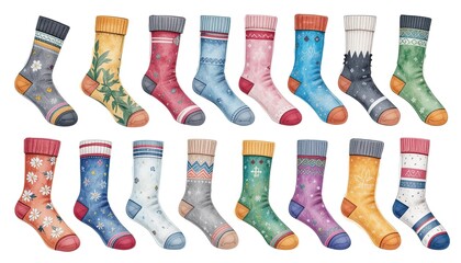 Colorful winter socks display cozy home digital art indoor eye-level festive vibe