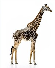 Naklejka premium Amazing Giraffe Stands Majestically Against a White Background with Graceful Posture 