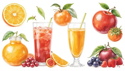 Refreshing fruit drinks kitchen illustration bright close-up healthy lifestyle