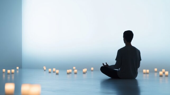 Hypertension patient using a meditation app in a calm space. Featuring relaxation and mental health