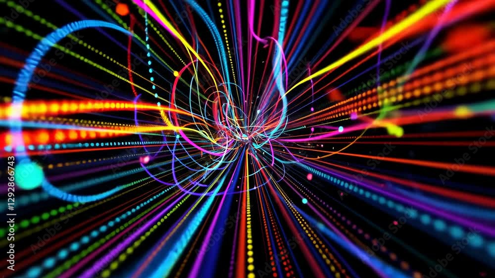 Poster dynamic multicolored light streaks forming abstract patterns in motion