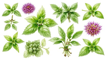 Herbal plants illustration nature botanical art greenery close-up organic concept