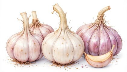 Fototapeta premium Garlic bulbs harvest farm food photography natural setting close-up organic produce