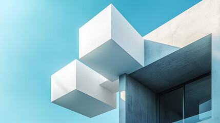 Modern architectural design with white cubes and blue sky art home lines image style house shapes