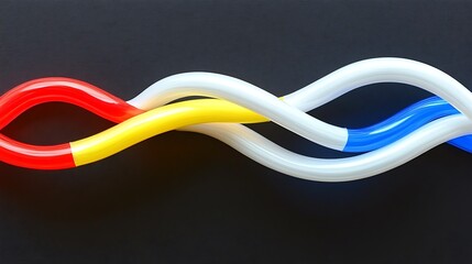 Colorful tubes intertwine on black background