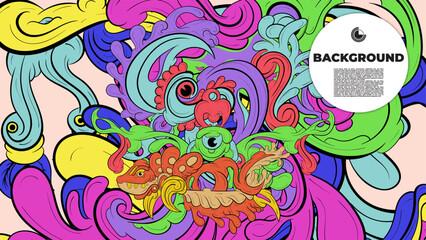 Bright and colorful abstract vector background with unique fractal shapes, perfect for posters, banners, and fabric print projects.