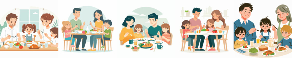 Vector of a family having a meal together.