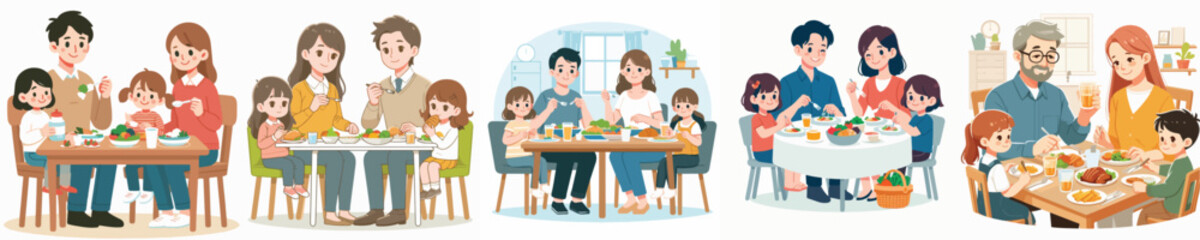 Vector of a family having a meal together.