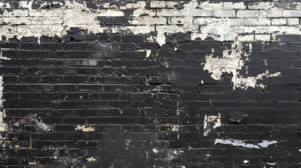 Textured Black Brick Wall with Peeling Paint
