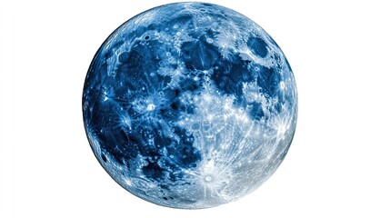 Obraz premium Full Blue Moon Isolated on White Background, Celestial and Lunar Photography for Night Sky Designs 