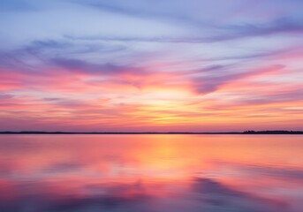 Naklejka premium Serene Sunset over Calm Waters: A Peaceful Panorama