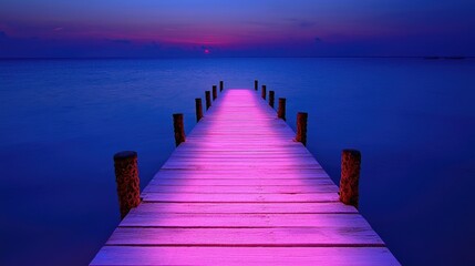 Fototapeta premium Pink Pier at Sunset on Calm Water