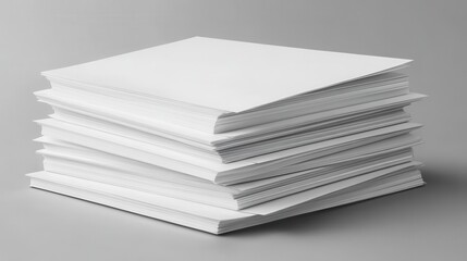 Neat stack of blank white papers. Perfect for concepts of paperwork, office, or organization.