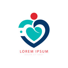 Heart and People Concept Logo for Medical and Healthcare Design. Vector Illustration, Isolated on White Background