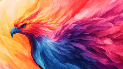 Obraz premium A vibrant and colorful digital painting of a mythical phoenix in flight.