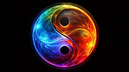 Abstract Yin Yang Silhouette, Black Background, Spiritual Balance, Eastern Philosophy, Energy Symbol