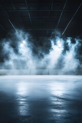 Dramatic Smokey Dark Hockey Rink with Moody Atmosphere and Mysterious Lighting