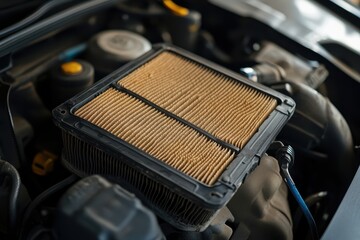 Evaluation of clogged old and new car air filters in the engine area automotive upkeep idea