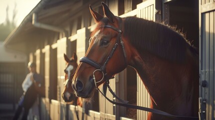 Close-up of veterinarian in stable natural light animal care for horses