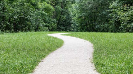 Obraz premium Winding path through green forest park. Possible use Nature photography
