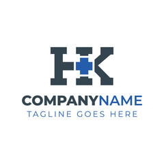 Letters HK Medical Plus Logo, for hospitals, clinics, pharmacy with HK or KG initials