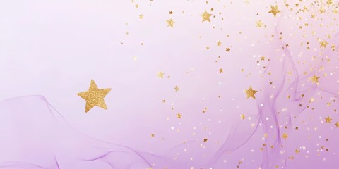 Celestial Serenity: Gold stars and shimmering dust dance across a soft lavender and pink gradient background, creating an ethereal and dreamy aesthetic.