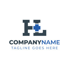 Letters HL Medical Plus Logo, for hospitals, clinics, pharmacy with HL or LG initials