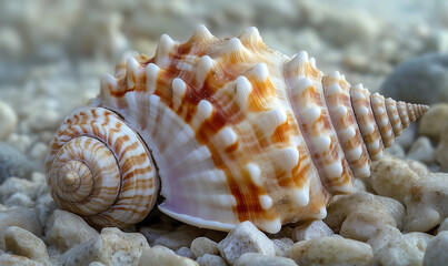 Obraz premium Mesmerizing Seashell Swirls and Curves in a Nature-Inspired Pattern seashells on the beach