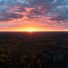 Obraz premium Cityscape sunrise aerial autumn clouds