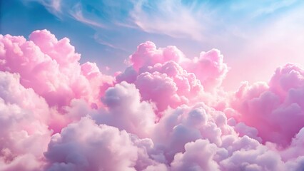 Fototapeta premium Clouds of Pink Fluffy Whiteness in Blue Sky, soft and fluffy
