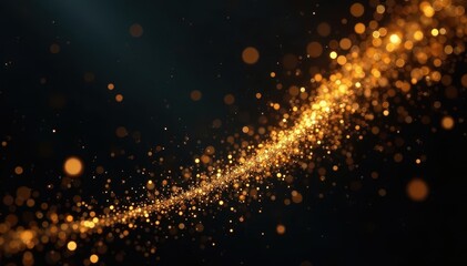 Fototapeta premium Golden shimmering strings against a deep black canvas, wire, glitter