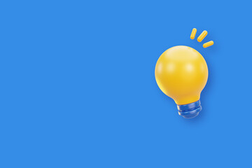 3D Light Bulb Icon With Isolated Blue Background