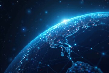 Obraz premium Interconnected world, blue planet, lines detail, world, planet