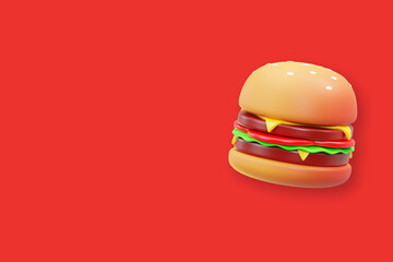3D Burger Icon With Isolated Red Background