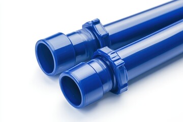 Fototapeta premium Isolated blue PVC pipe joint on white backdrop