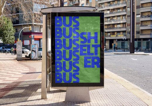 Bus Stop Shelter With Empty Advertisement Space in Barcelona