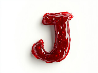 a letter J made of strawberry jam. top view. Minimalistic design on a plain white background