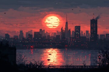 Cityscape Sunset Pixel Art